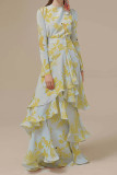 Elegant Floral Asymmetrical O Neck Irregular Dress Dresses