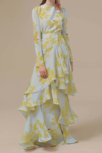 Elegant Floral Asymmetrical O Neck Irregular Dress Dresses