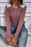 Casual Solid Lace O Neck Tops