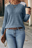 Casual Solid Lace O Neck Tops