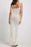 Sexy Vacation Solid See-through V Neck One Step Skirt Dresses