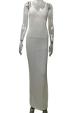Sexy Vacation Solid See-through V Neck One Step Skirt Dresses