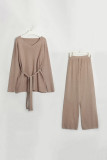 Casual Simplicity Solid Bandage V Neck Long Sleeve Two Pieces