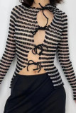 Sexy Striped Frenulum O Neck Tops