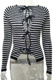 Sexy Striped Frenulum O Neck Tops