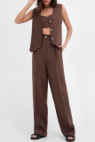 Work Solid Buttons Sleeveless Two Pieces