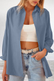Casual Simplicity Solid Buttons Turndown Collar Tops