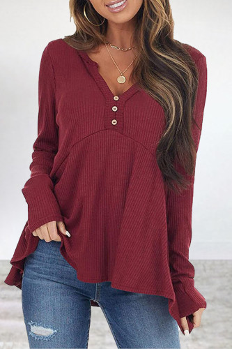 Casual Simplicity Solid Patchwork V Neck Tops
