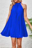 Elegant Simplicity Solid Fold Halter Pleated Dresses