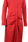 Elegant Solid Fold Turndown Collar Shirt Dress Dresses