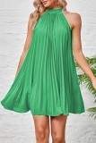 Elegant Simplicity Solid Fold Halter Pleated Dresses