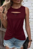Simplicity Solid Ripped O Neck Tops