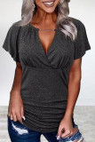Daily Solid Fold V Neck T-Shirts