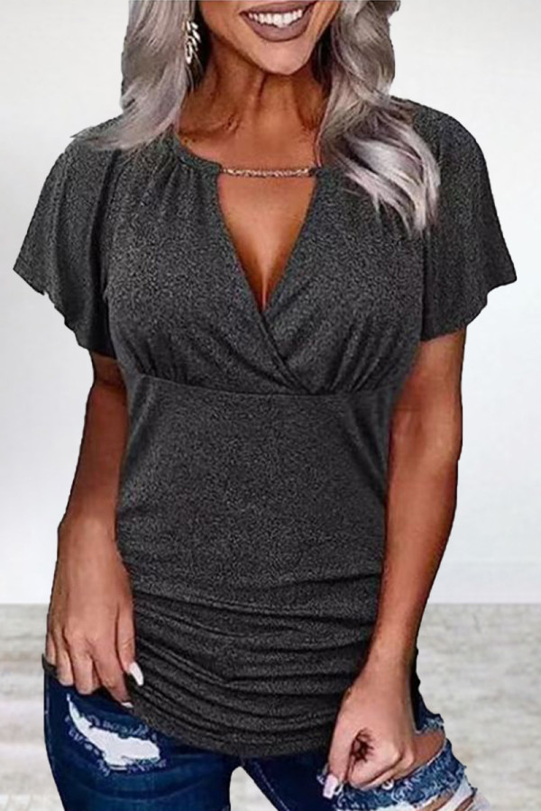 Daily Solid Fold V Neck T-Shirts