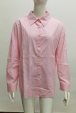 Casual Simplicity Solid Buttons Turndown Collar Tops