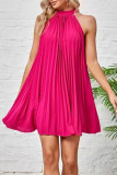 Elegant Simplicity Solid Fold Halter Pleated Dresses