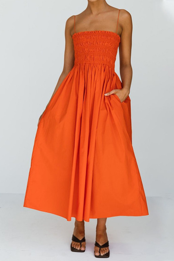 Sexy Solid Pocket Sling Dress Dresses