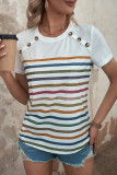 Casual Striped Contrast O Neck T-Shirts