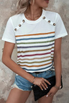 Casual Striped Contrast O Neck T-Shirts