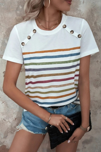 Casual Striped Contrast O Neck T-Shirts