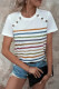 Casual Striped Contrast O Neck T-Shirts