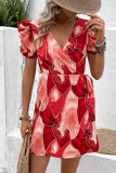 Floral Frenulum V Neck A Line Dresses
