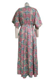 College Floral Slit V Neck Printed Dress Dresses