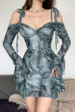 Sexy Print Bandage V Neck Irregular Dress Dresses