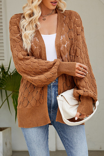 Casual Simplicity Solid Hollowed Out Cardigan Collar Tops