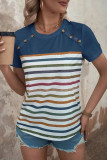 Casual Striped Contrast O Neck T-Shirts