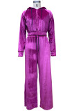 Daily Solid Patchwork Hooded Collar Long Sleeve Two Pieces