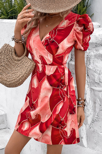 Floral Frenulum V Neck A Line Dresses