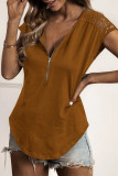 Casual Solid Lace O Neck T-Shirts