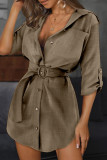 Casual Solid With Belt Turndown Collar Shirt Dress Dresses
