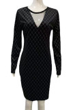 Sexy Solid Patchwork O Neck One Step Skirt Dresses