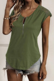 Casual Solid Lace O Neck T-Shirts