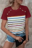Casual Striped Contrast O Neck T-Shirts