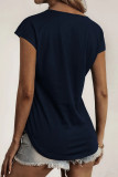 Casual Solid Lace O Neck T-Shirts