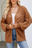 Casual Simplicity Solid Hollowed Out Cardigan Collar Tops