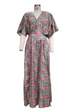 College Floral Slit V Neck Printed Dress Dresses
