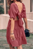Elegant Simplicity Solid Backless Square Collar A Line Dresses