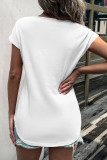 Casual Solid Lace O Neck T-Shirts