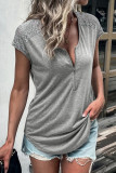 Casual Solid Lace O Neck T-Shirts