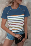 Casual Striped Contrast O Neck T-Shirts