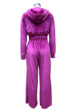 Daily Solid Patchwork Hooded Collar Long Sleeve Two Pieces
