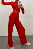 Daily Simplicity Solid O Neck Long Sleeve Two Pieces