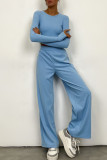 Daily Simplicity Solid O Neck Long Sleeve Two Pieces