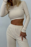 Daily Simplicity Solid O Neck Long Sleeve Two Pieces