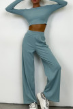 Daily Simplicity Solid O Neck Long Sleeve Two Pieces