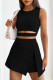 Sexy Simplicity Solid Asymmetrical O Neck Sleeveless Two Pieces